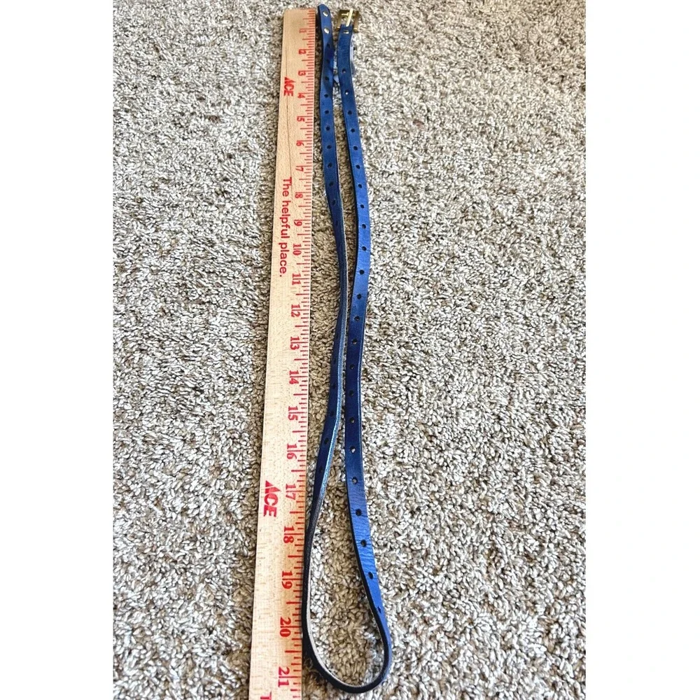 Preppy Chic ADA Collection Navy Blue Leather Skinny Wrap Belt Gold Buckle OS